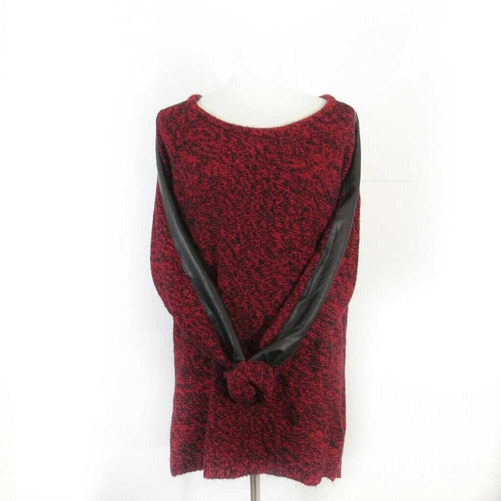 Red Black Knit Sweater Leather Trim Sleeves 2X